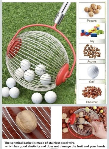 Medium Nut Gatherer, Adjustable Lightweight Rolling Nut/Fruit/Ball Picker