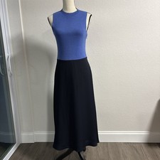 Ann Taylor Mixed Media Flare Dress Blue Sweater Top Flare Skirt Size XS