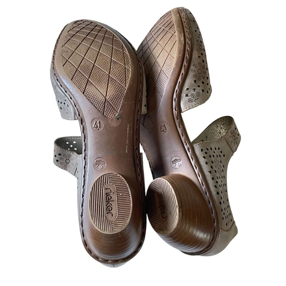 Zapatos de salón para mujer Rieker talla 9,5/41 Mirjam beige cuero perforado Mary Jane Foto 4 de 4