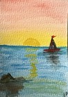 ACEO Original Landscape multicolor watercolor by Lisa Post. “Sailboat & Rocks” — photo 1