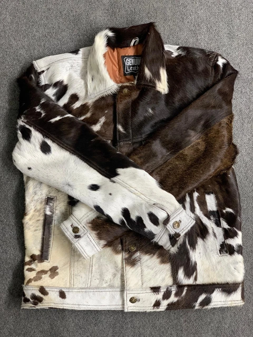 Men Western Cowhide Leather Jacket Genuine Hair-On Pony Skin Stylish Truck
