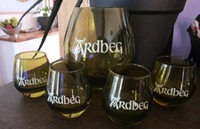 ARDBEG SCOTCH 1 LARGE WHISKY GLASS & 4 SHORTIE SHOT GLASSES. RARE. AS NEW