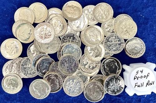 1954 Roosevelt Proof Silver Dimes Full Roll (50 Pieces)
