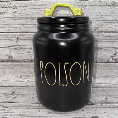 New Rae Dunn Halloween    POISON  Black and Green  7  Ceramic Canister