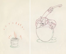 2 Disney MOTHER GOOSE GOES HOLLYWOOD Animation Drawings W.C. FIELDS + Hat, 1938