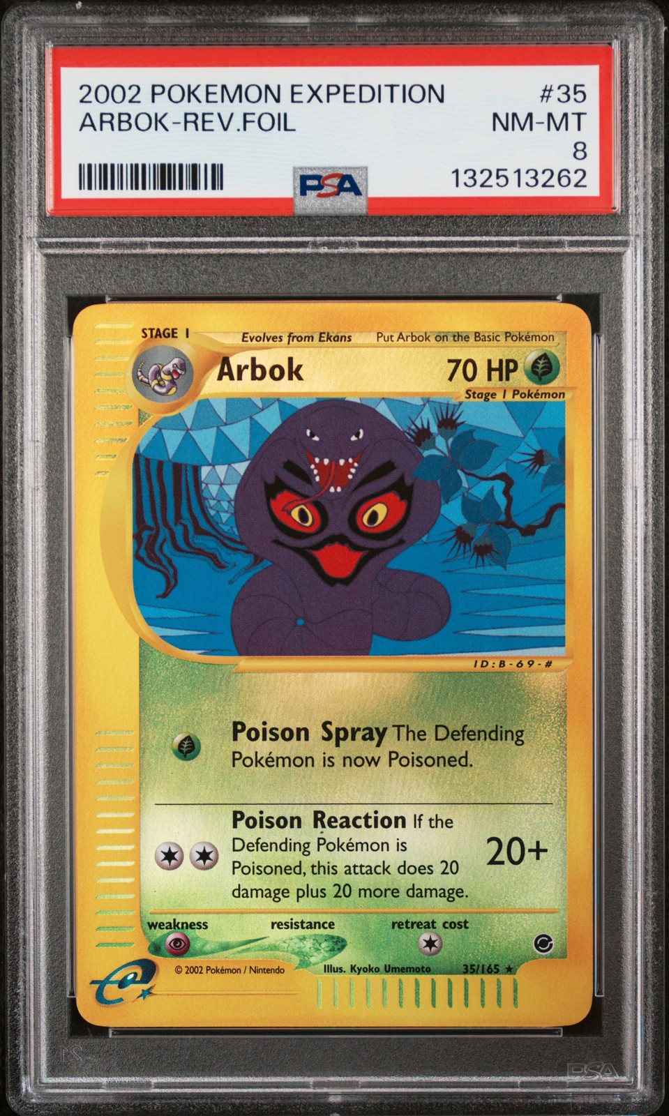 2002 POKEMON EXPEDITION #35 ARBOK-REVERSE FOIL PSA 8