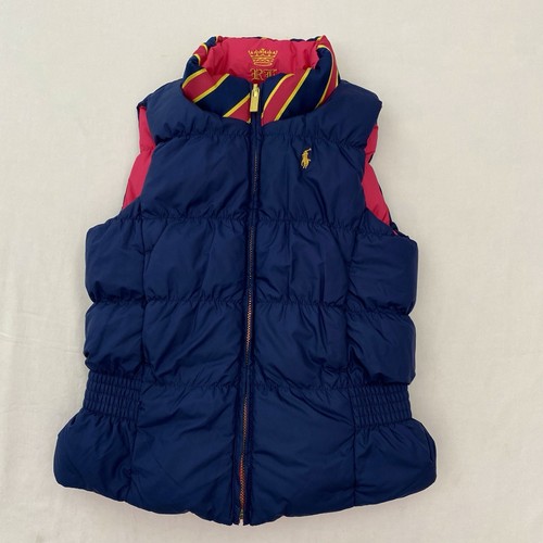 Ralph Lauren Vest Girls 6 Pink Blue Down Filled Reversible Puffer Full Zip - Picture 4 of 14
