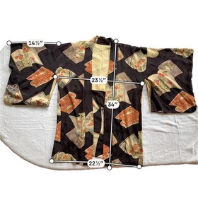 Vintage Haori Jacket Women OS Black Excellent Silk Fan Floral Print Vintage