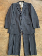 Vtg Johnny Carson Wool Blend Gray Blue Tan Striped Suit 46L Jacket 41 Pants USA