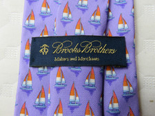 NWT Brooks Brothers Mens Neck Tie Pure Silk Purple Lilac Lavender Sail Boats 49