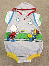 Peanuts Snoopy One Piece 24 Months Baseball W/ Hood And Buttons Vintage
