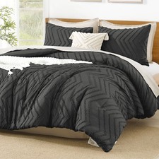 Litanika Comforter Oversized King Size Set Dark Grey, 3 Pieces Chevron Tufted...