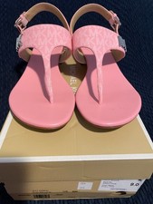 Michael Kors Jilly Sandal Shell Pink MK Logo US 9.0 T Strap Silver tone h/ware