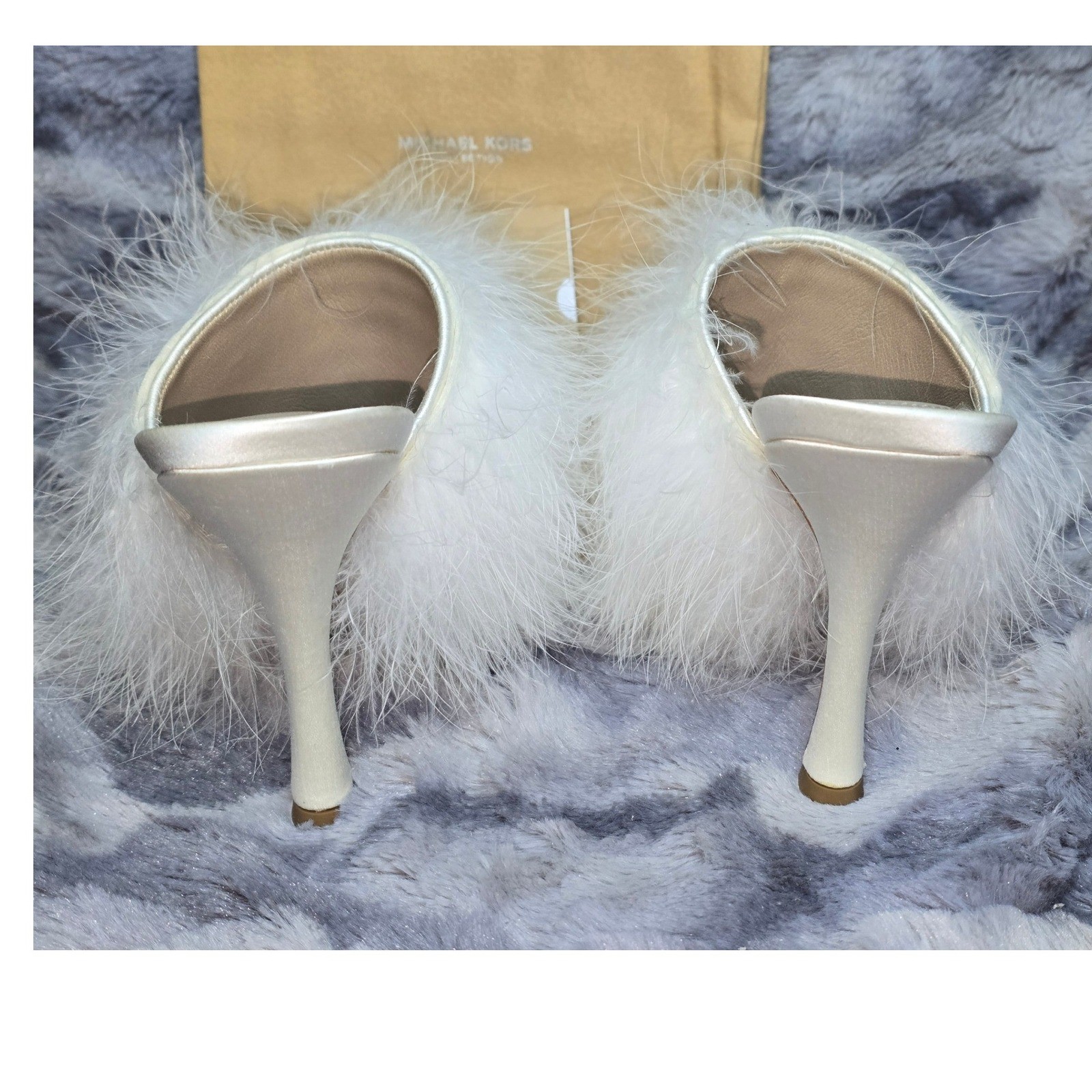 NWB Michael Kors Collection Charmaine Feathers Satin Mules Optic White 36 US 6 thumbnail 3