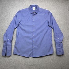 Brooks Brothers Milano Shirt Mens 16 34 Blue Non Iron Supima Stretch French Cuff