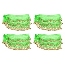 4Pcs Belly Dance Hip Scarf 55  x 9  , Women's Belly Dance Skirt, Light Green