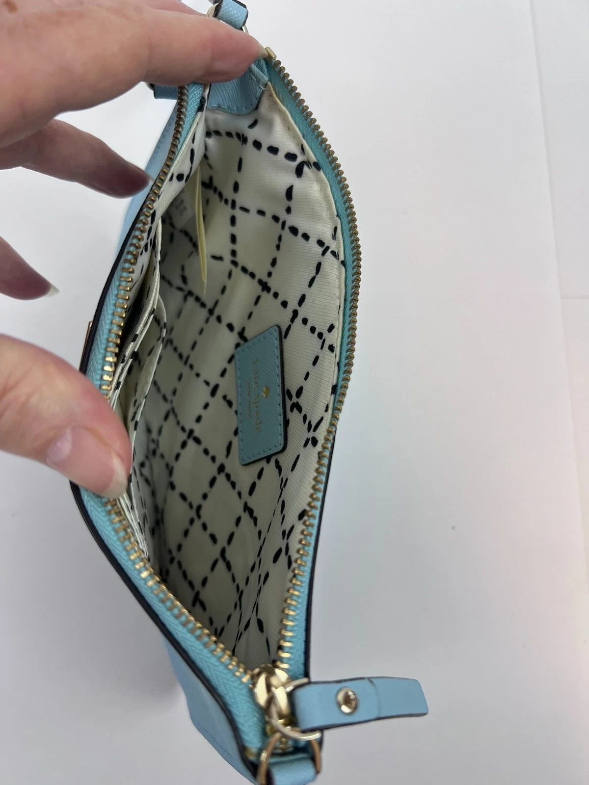 Kate Spade mini borsa da polso in pelle Newbury Lane Lolly WLRU1770 blu chiaro