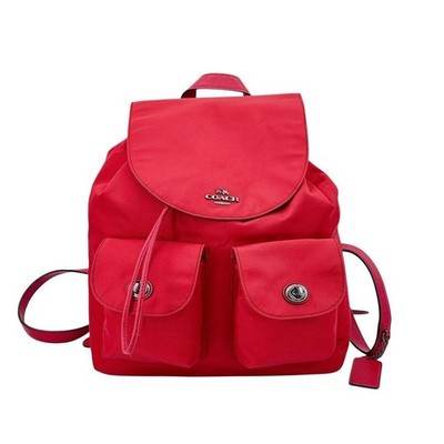COACH Red Nylon Leather Backpack G1721-F58814 Drawstring Flap