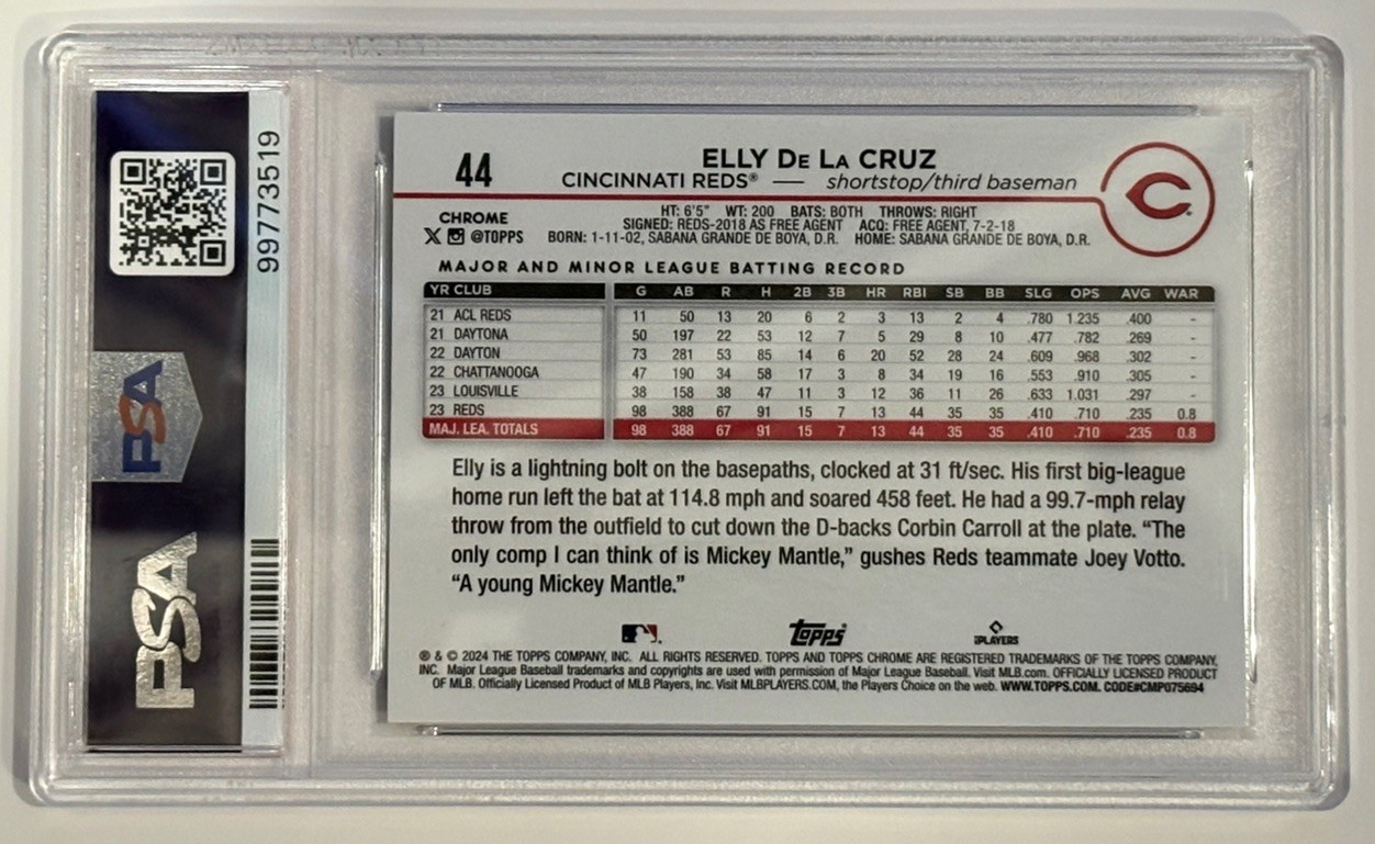 2024 Topps Chrome - Elly De La Cruz #44 (RC) PSA GEM MT 10 view 2