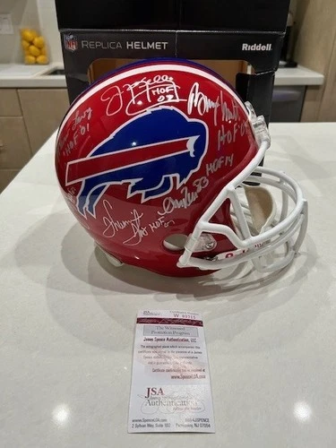 Buffalo Bills 1990s 6 HOFers Signed Helmet with Display Case