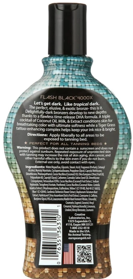 Flash Black Ultra Dark 4000X DHA Bronzer Indoor Tanning Bed Lotion 12oz - Image 2 of 3