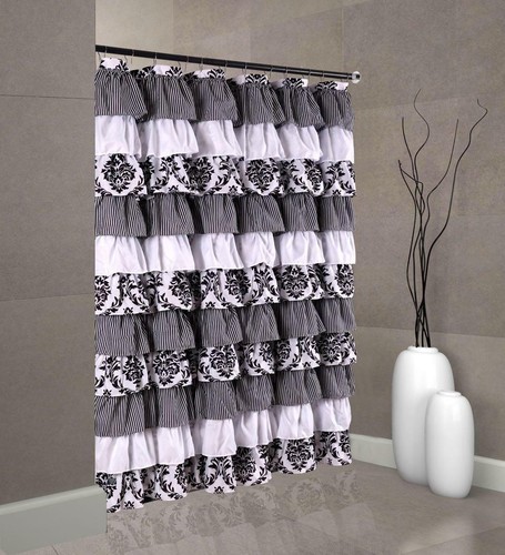 Gypsy Ruffled Damask print fabric Shower Curtain 72" wide x 72" long - Picture 7 of 7
