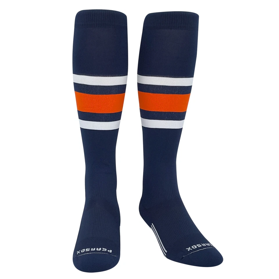 Striped OTC Baseball, Softball, Football Socks (B) Navy Blue, White, Orange - Image 2 of 4