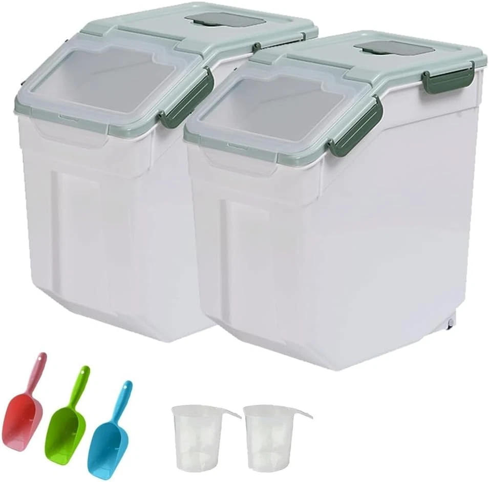 Airtight 25LB Flour Storage Containers with Wheels & Measuring Cup - 2 Pack