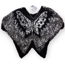 VTG Women's Silk Butterfly Sequin Flutter Sleeve Top Size S Disco Glam GOLD 70s