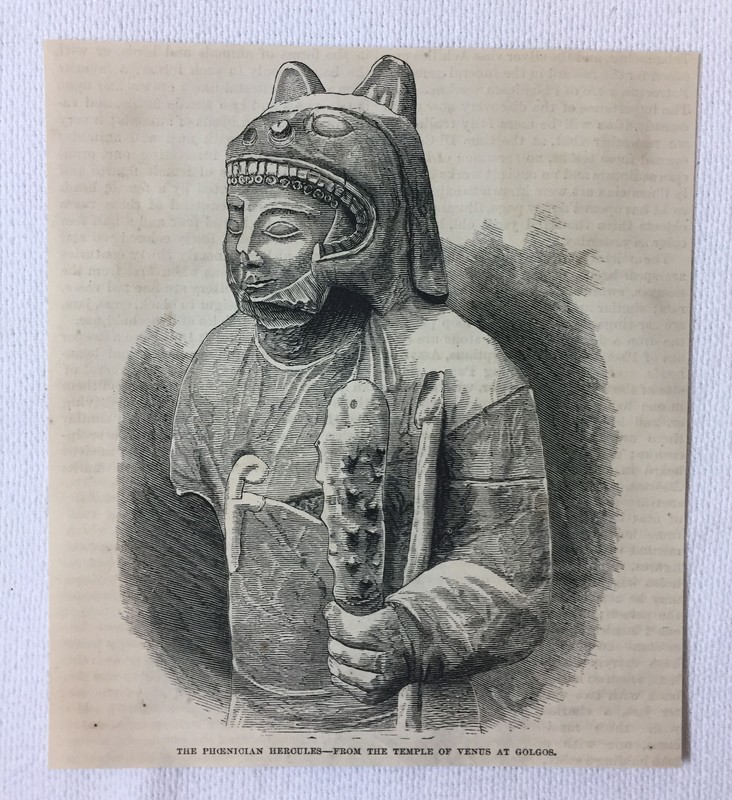 1872 magazine engraving~ PHOENICIAN HERCULES Temple Of Venus At Golgos