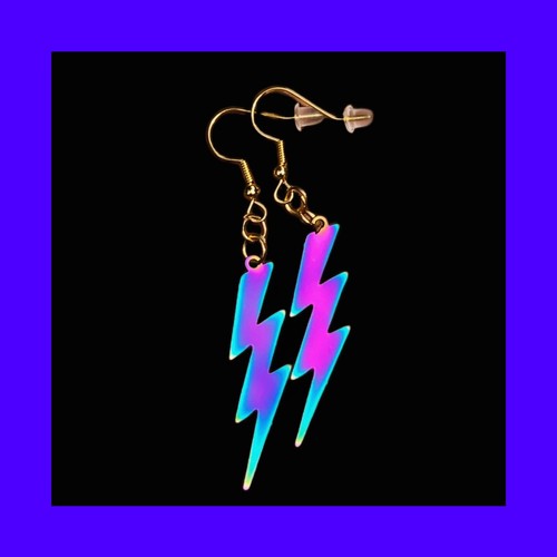 Women’s Men’s Colorful Iridescent Lightning Bolt Earrings - Picture 1 of 11