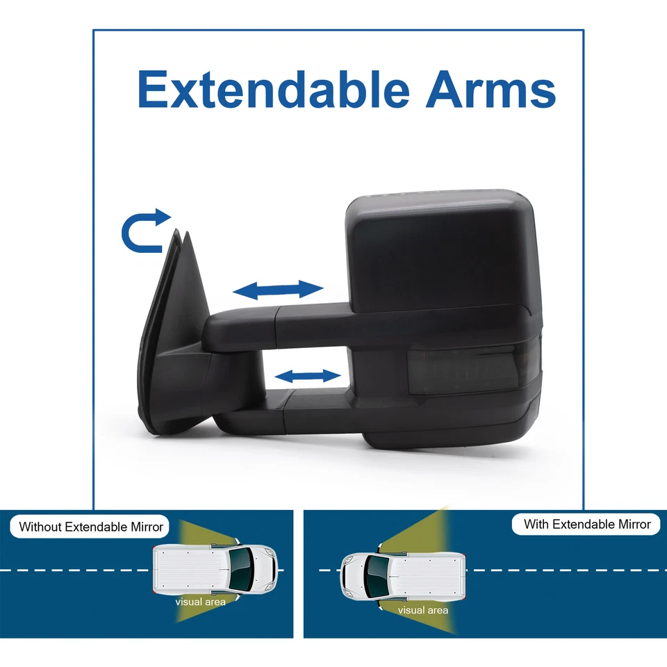 Espejos retrovisores de remolque para camioneta Chevy Silverado 2003-06 eléctrica con señal LED térmica negra Foto 4 de 4