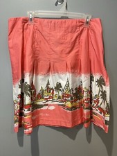 Old Navy Just Below Waist Melon Pink City Print Pleated Skirt Size 14 Vintage 