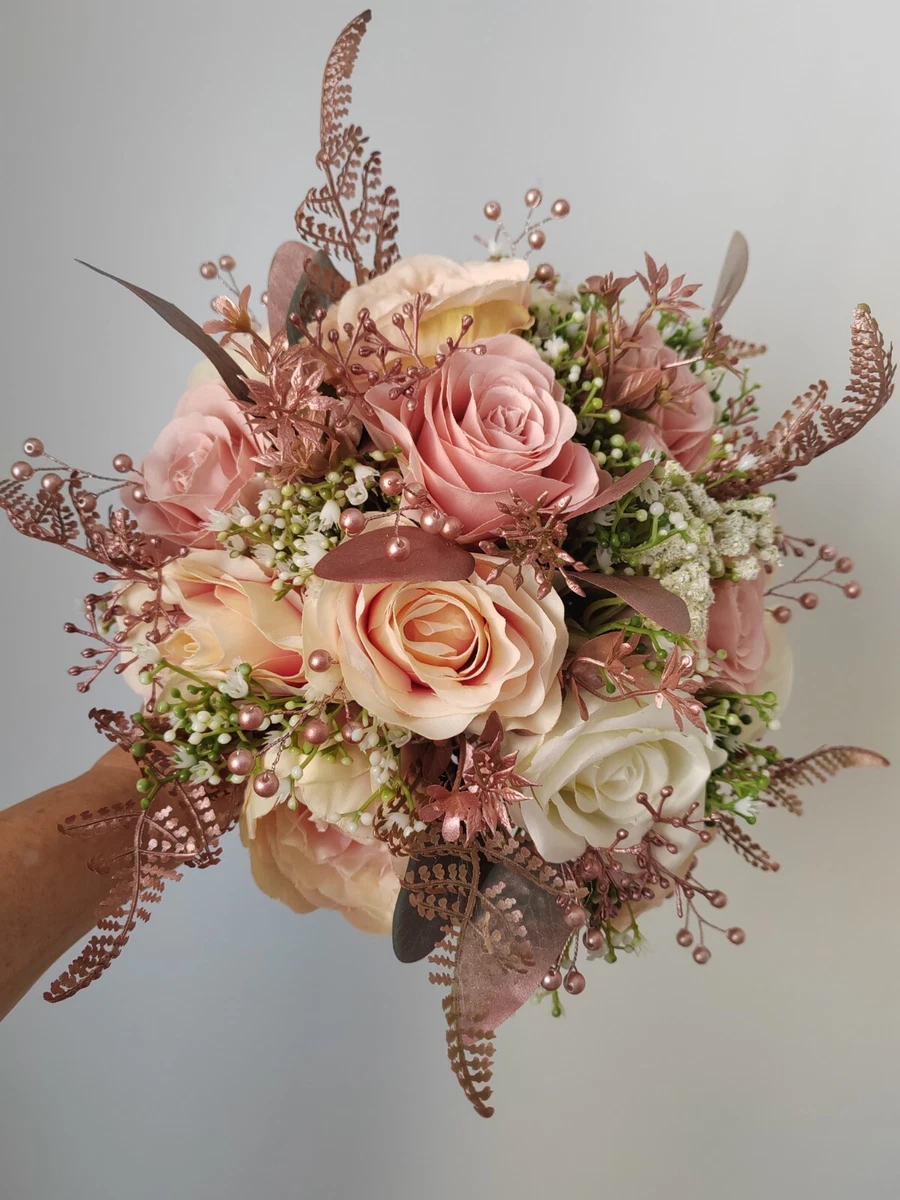 Luxury Dusky Pink, Blush and Ivory Bridal Bouquet with Rose Gold Accents