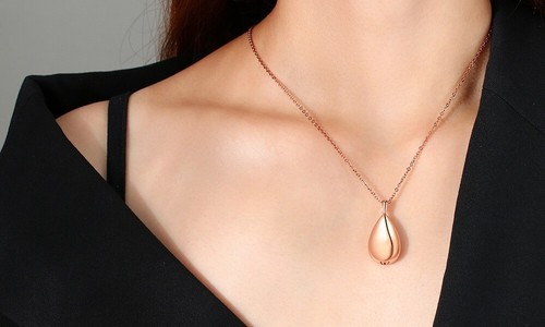 Damen Halskette Edelstahl Wassertropfen Anhänger Kette Mini Asche Urne Rosegold - Bild 2 von 3