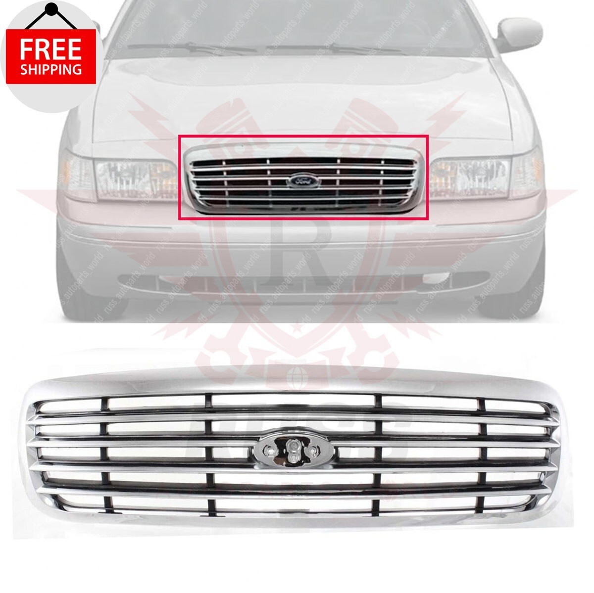 1/64 改 トヨタCrown JZS171 OEM 風 VSKF 関村 New Front Grille Chrome Shell with Gray Insert For 1998-2011 Ford