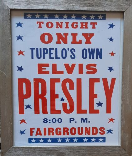 Elvis Presley-Tupelo's Own, Replica Concert Poster Circa 1955  11" X 13" Framed  - Afbeelding 1 van 1