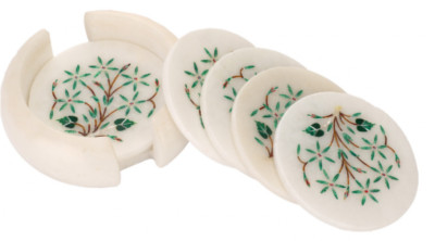 Marmor Tee Untersetzer Set Inlay Arbeit Semi Precious Steine Heim Dekor