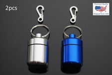 2 PCS Waterproof 1" Wide Pill Capsule Bottle Keychain  Clip - Silver  Blue