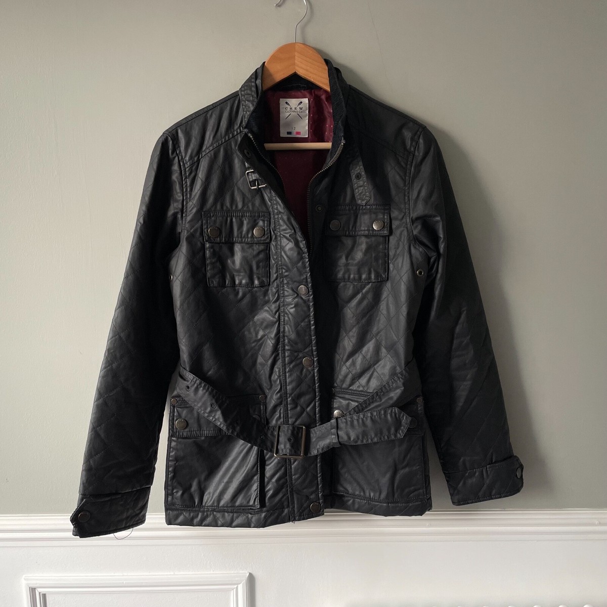 Crew Clothing Quilted Coat Jacket Navy Blue Zip Up UK 12 Bomber