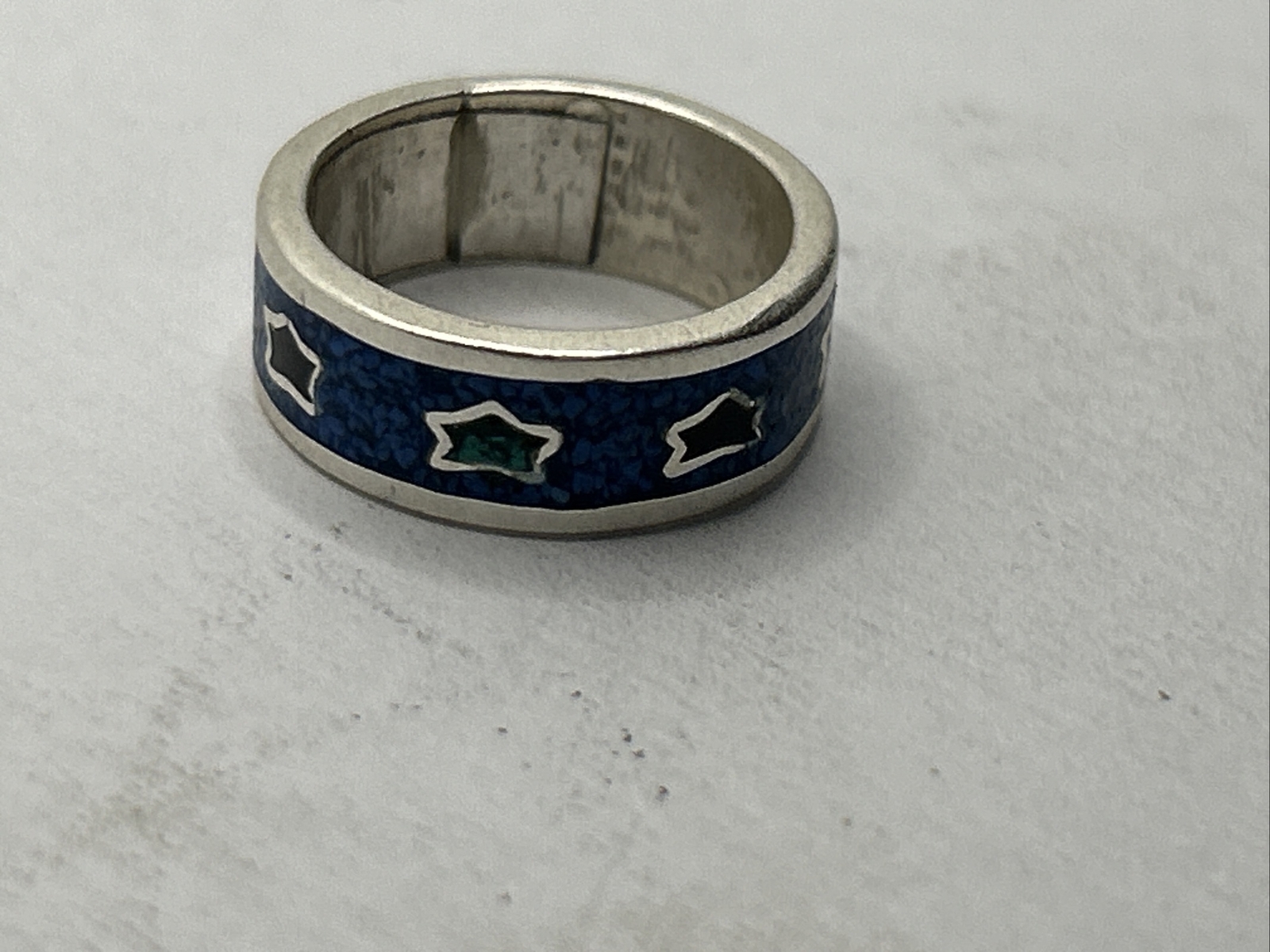 Vintage Sterling Silver Star Patterned Mexico Ban… - image 1