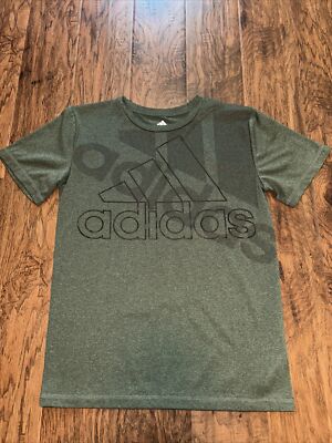 Boys Adidas Short Sleeve Tshirt Sz Medium 10 12 Green Logo Drifit