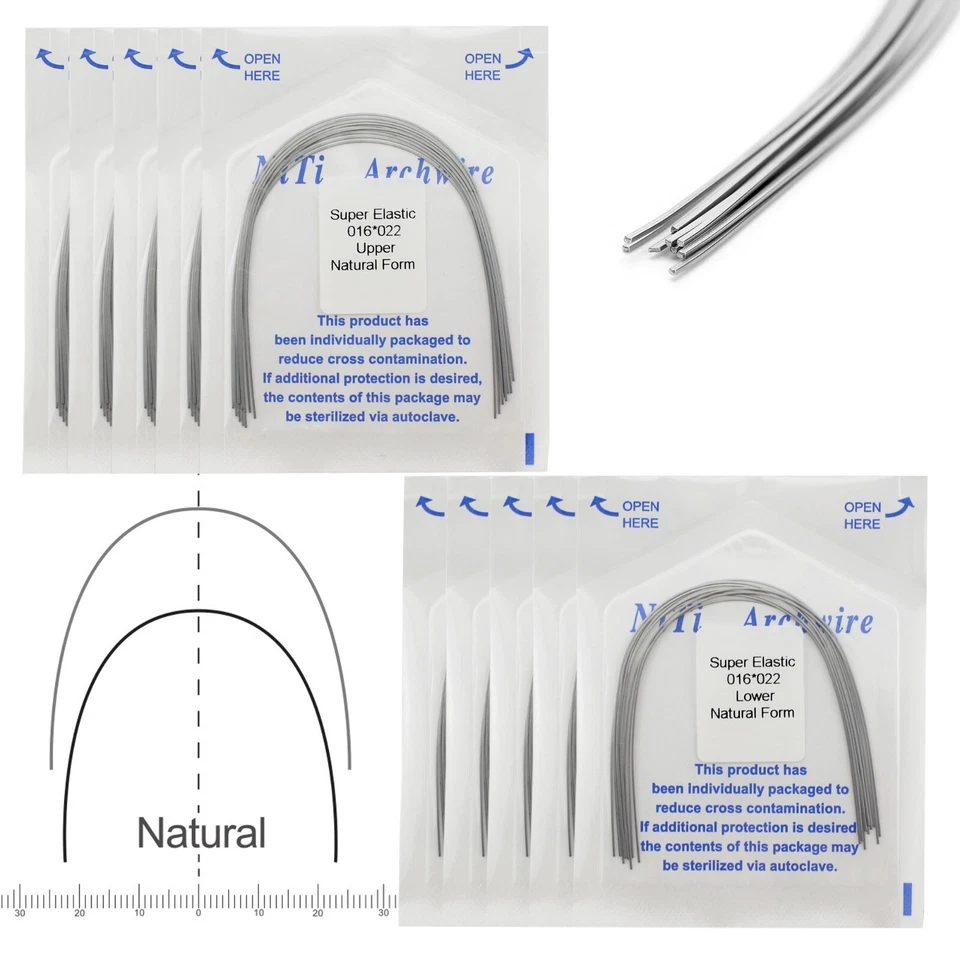 100 peças fio ortodôntico dental Niti arco retangular redondo natural superior inferior - Imagem 3 de 4