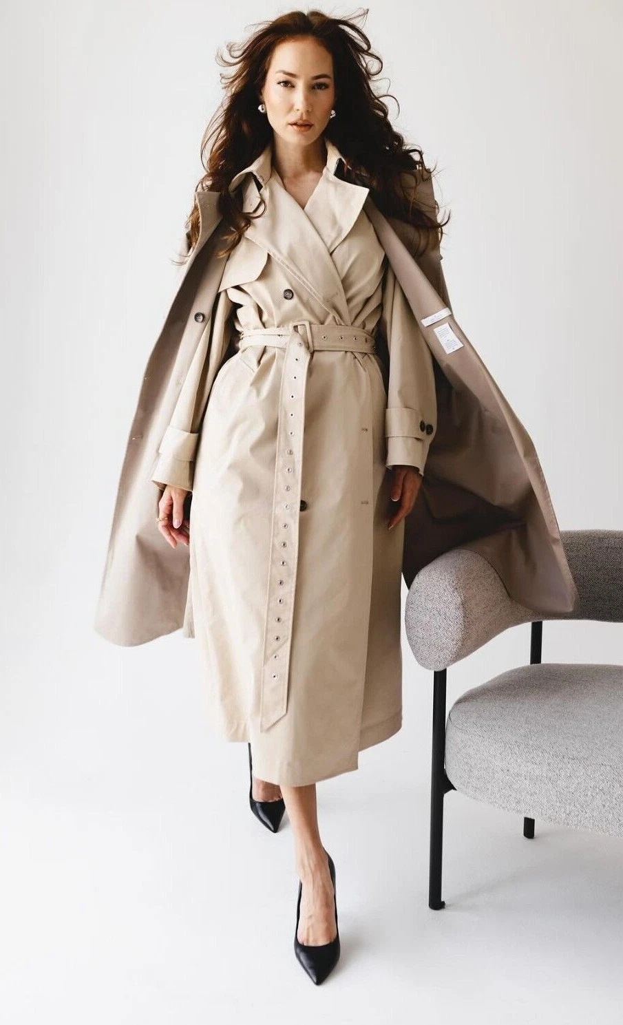 Rokh x H&M Two Piece Twill Trench Coat Beige Greige Size S L Small Large New