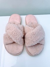 Jack Rogers SLOAN Faux Fur Pink X-Band Open Toe Flat Slippers Womens Size 9M