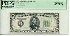 FR 1959-B 1934C $5 Federal Reserve Note 67 PPQ GEM NEW
