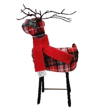 Plush Reindeer Holiday Christmas Red Plaid & Flannel Scarf Free Standing  