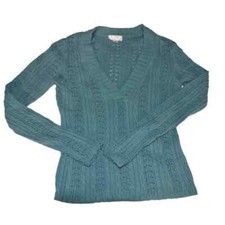 Ann Taylor Loft, V-Neck Cable knit Sweater, Aqua/ Teal, Small, Fitted