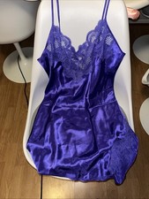 Vtg Victoria's Secret Gold Label purple chemise Satin Slip Lace Trim Sz Small