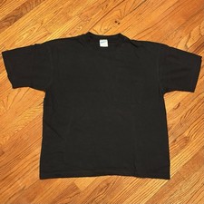 Vintage 90s Cheetah Mervyns Mens L Black Cotton Pocket T-Shirt Made in USA Solid
